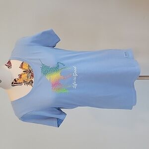 Life IS GOOD blue unicorn tshirt.  Size is Medium.